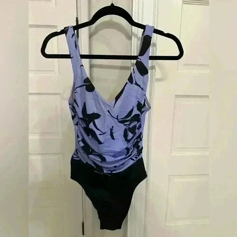 MIRACLESUIT Purple Black Floral One Piece Underwire Swimsuit